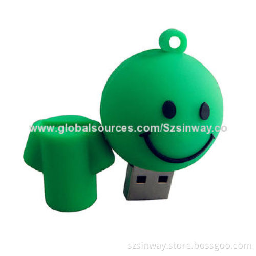 Rubber Smile Face Cartoon USB Flash Drive with 2 to 64GB Capacity, CE, RoHS, FCC Marks